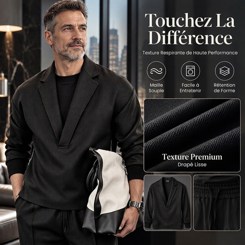 Ensemble survêtement à col tailleur et pantalon en sergé pour homme