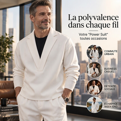 Ensemble survêtement à col tailleur et pantalon en sergé pour homme