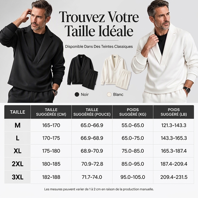 Ensemble survêtement à col tailleur et pantalon en sergé pour homme