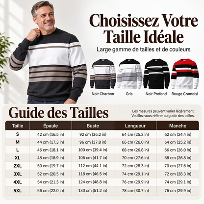 💖Soldes ! Prix cassés💖Sweat-shirt rayé à col rond pour hommes, style décontracté