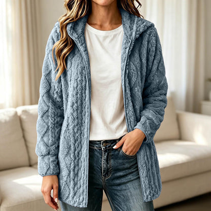 Manteau cardigan à capuche pelucheux décontracté pour femme