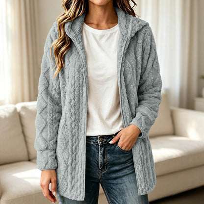 Manteau cardigan à capuche pelucheux décontracté pour femme