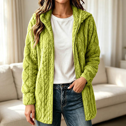 Manteau cardigan à capuche pelucheux décontracté pour femme