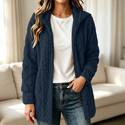 Manteau cardigan à capuche pelucheux décontracté pour femme