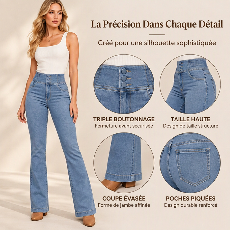 Jeans évasés taille haute élastique pour femme