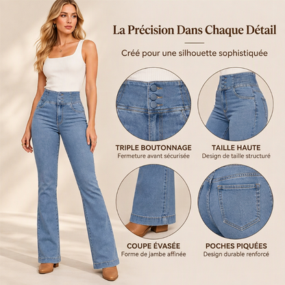 Jeans évasés taille haute élastique pour femme