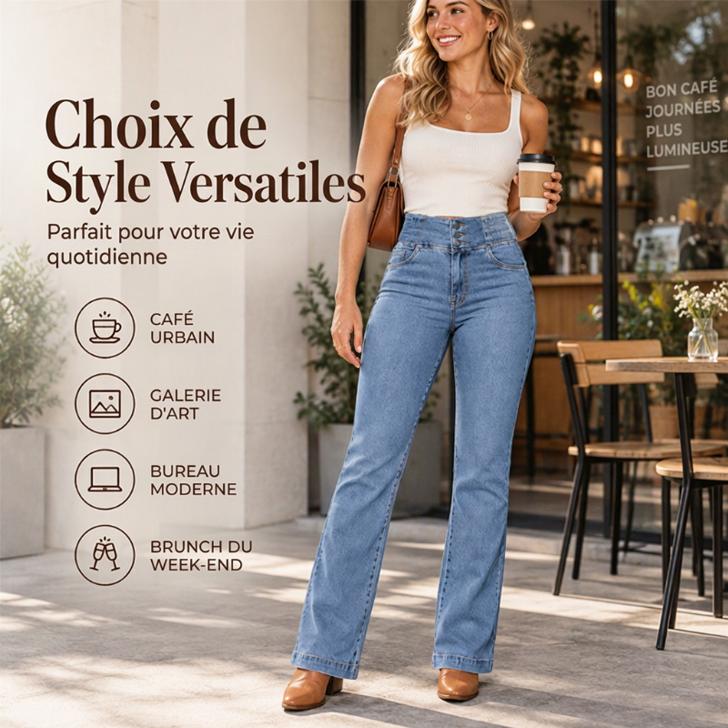 Jeans évasés taille haute élastique pour femme