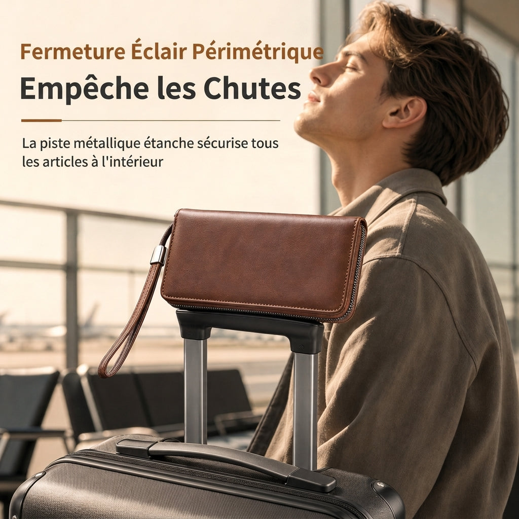 Portefeuille long à fermeture éclair pour homme, grande capacité, étui pour cartes multifonctionnel, pochette