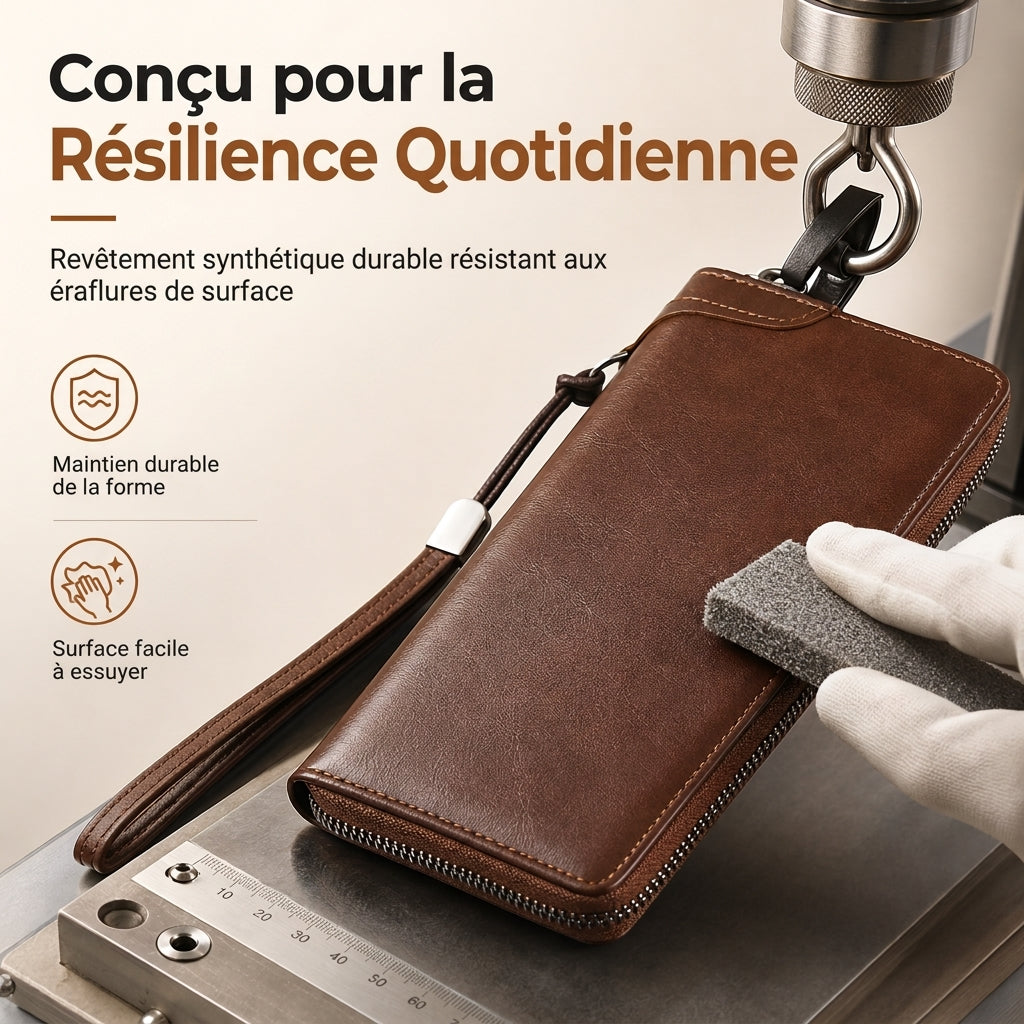 Portefeuille long à fermeture éclair pour homme, grande capacité, étui pour cartes multifonctionnel, pochette