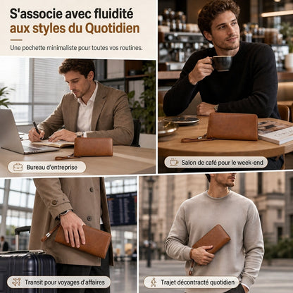 Portefeuille long à fermeture éclair pour homme, grande capacité, étui pour cartes multifonctionnel, pochette