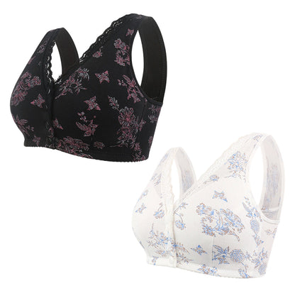 🔥 -50% ! Soutien-gorge sans fil grande taille pour femme, à motifs floraux et boutons devant