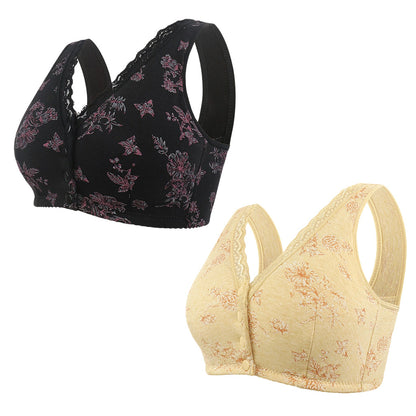 🔥 -50% ! Soutien-gorge sans fil grande taille pour femme, à motifs floraux et boutons devant