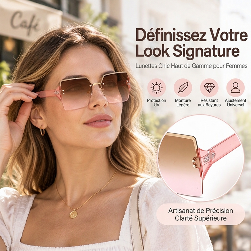 Lunettes de soleil carrées sans monture pour femme
