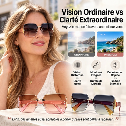 Lunettes de soleil carrées sans monture pour femme