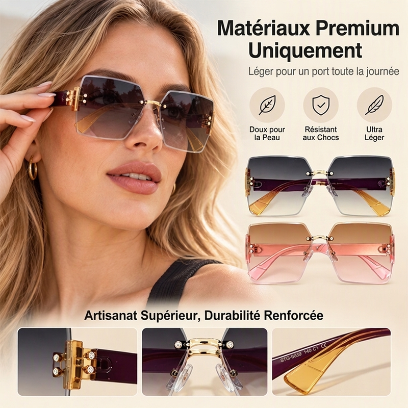 Lunettes de soleil carrées sans monture pour femme
