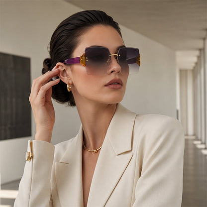 Lunettes de soleil carrées sans monture pour femme