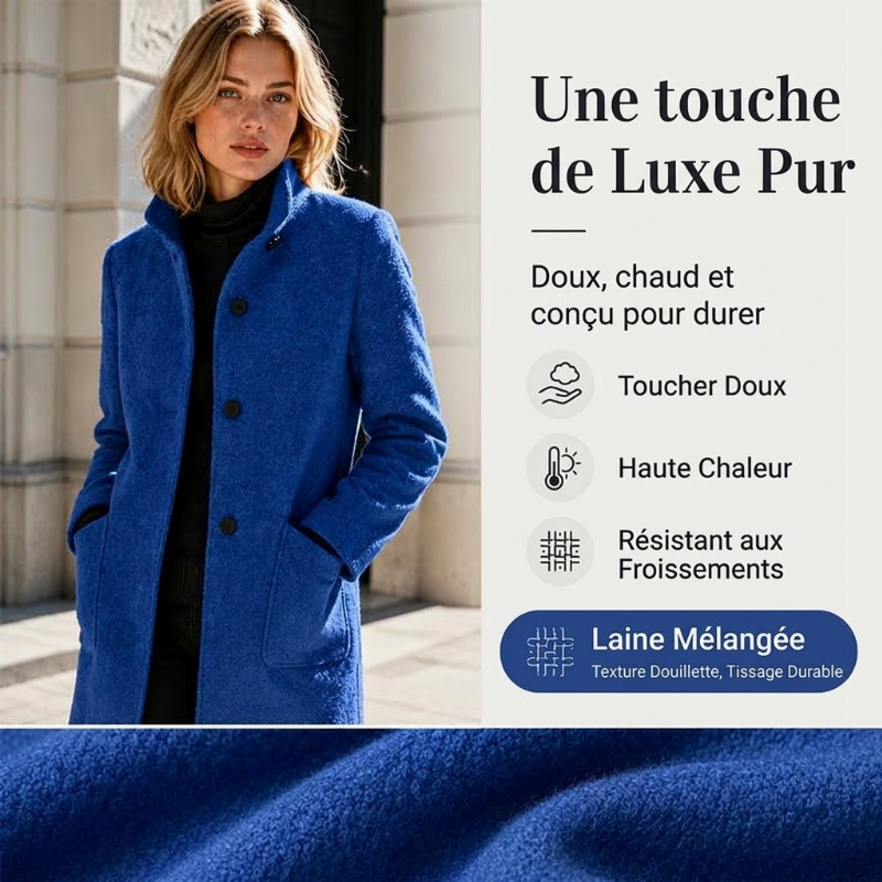 Manteau en laine vintage à col montant pour femme