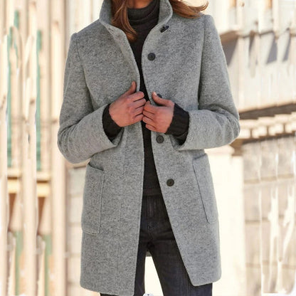 Manteau en laine vintage à col montant pour femme