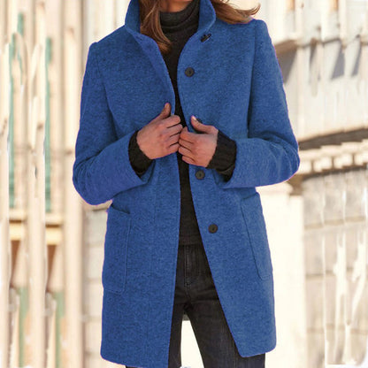 Manteau en laine vintage à col montant pour femme