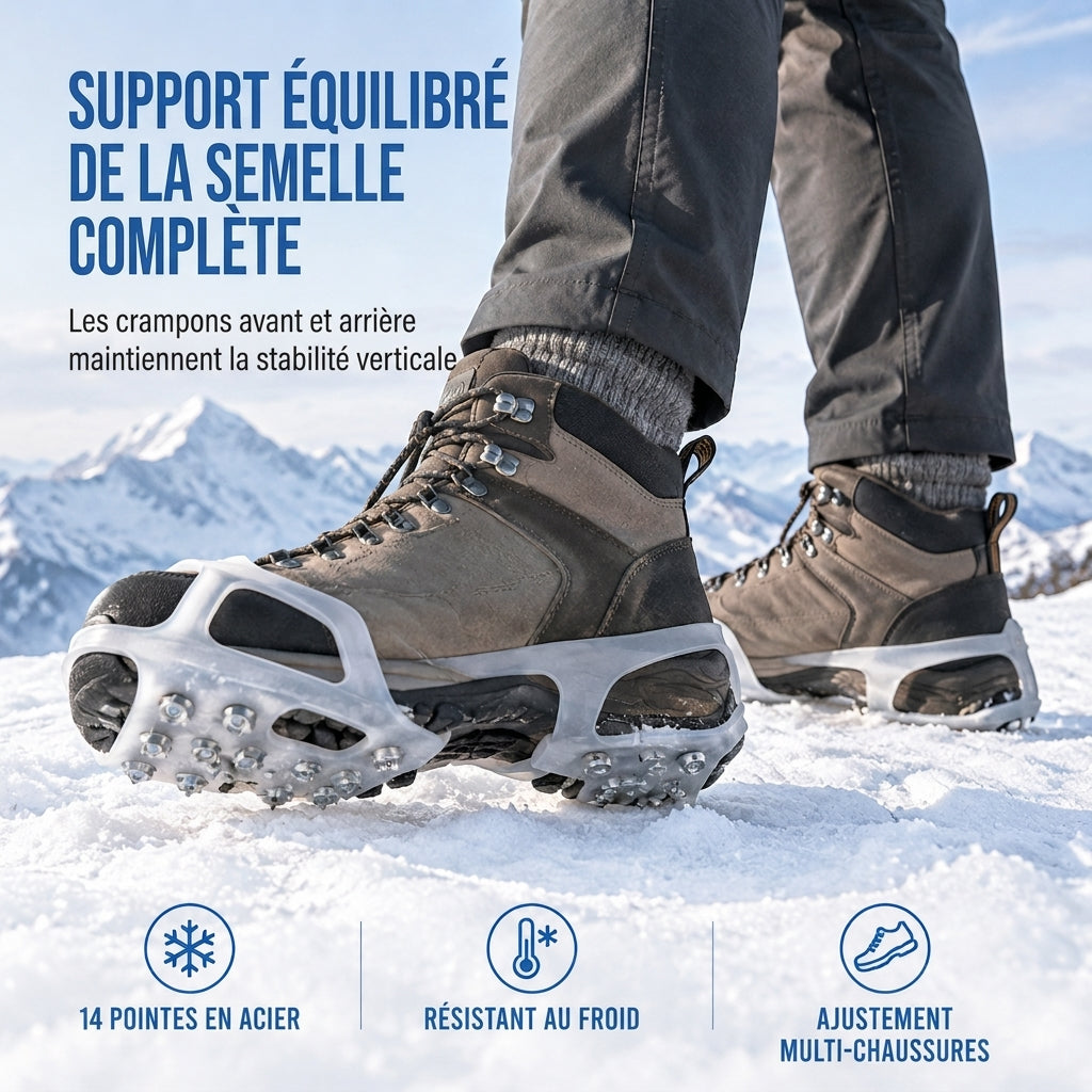 Coques à pointes antidérapantes, crampons pour la marche sur neige et l'alpinisme en extérieur