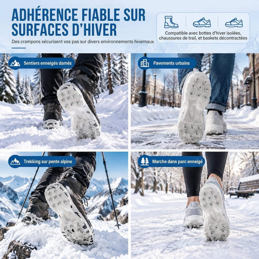 Coques à pointes antidérapantes, crampons pour la marche sur neige et l'alpinisme en extérieur