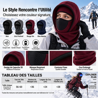 Cagoule thermique coupe-vent, masque facial