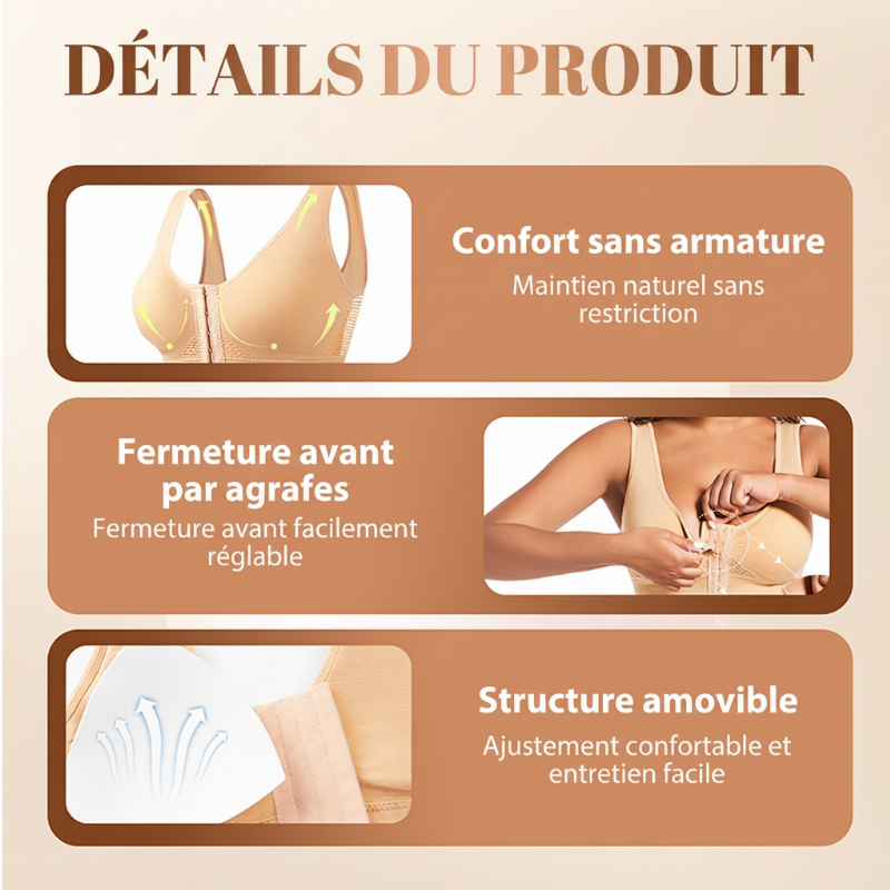 【1+1 offert】Soutien-gorge sans armature pour femme avec fermeture avant