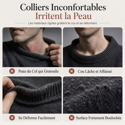 Pull en maille unicolore pour homme à col roulé simulé
