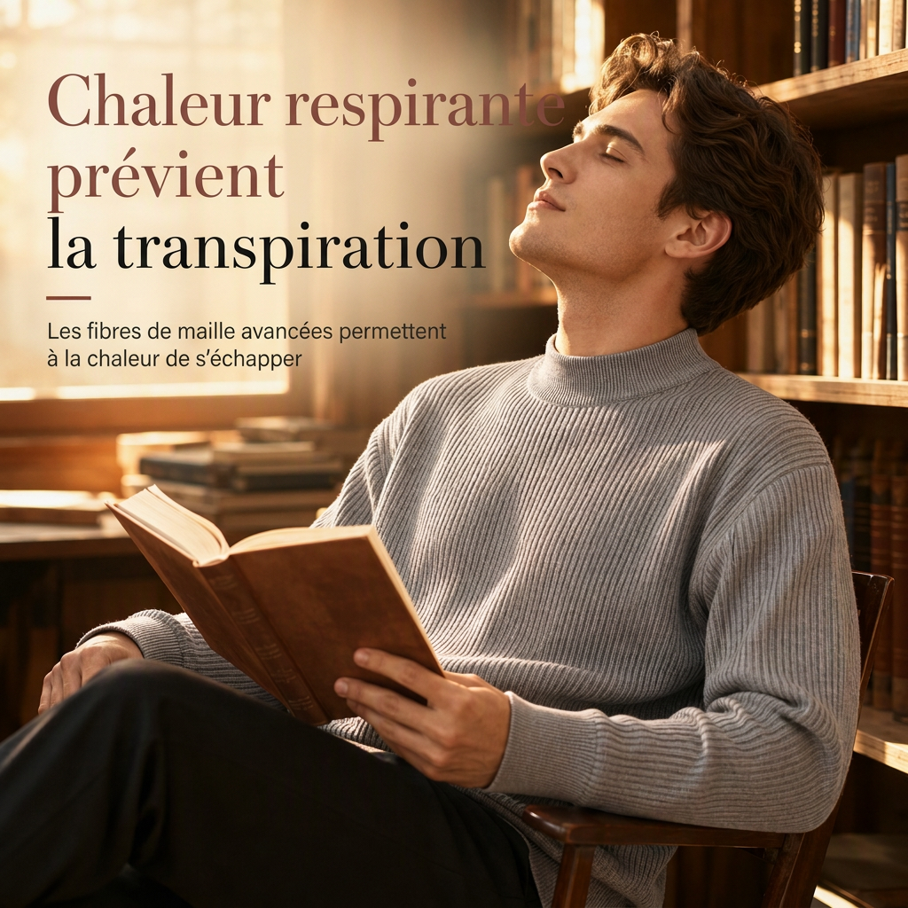 Pull en maille unicolore pour homme à col roulé simulé