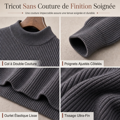 Pull en maille unicolore pour homme à col roulé simulé