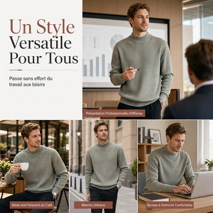 Pull en maille unicolore pour homme à col roulé simulé