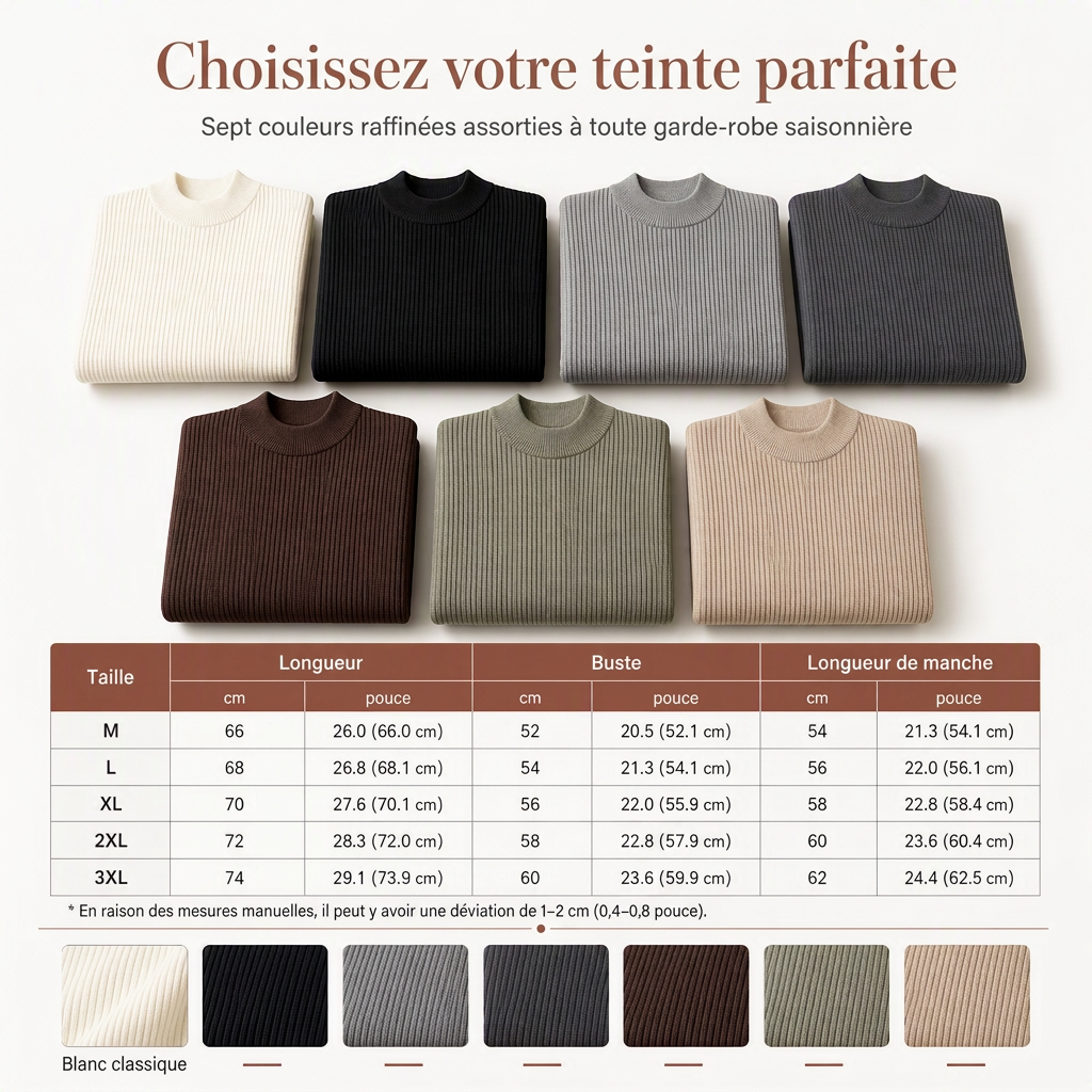 Pull en maille unicolore pour homme à col roulé simulé