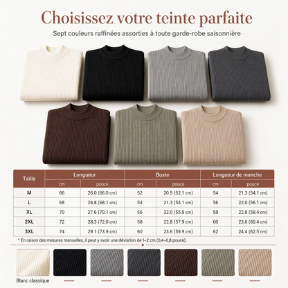 Pull en maille unicolore pour homme à col roulé simulé