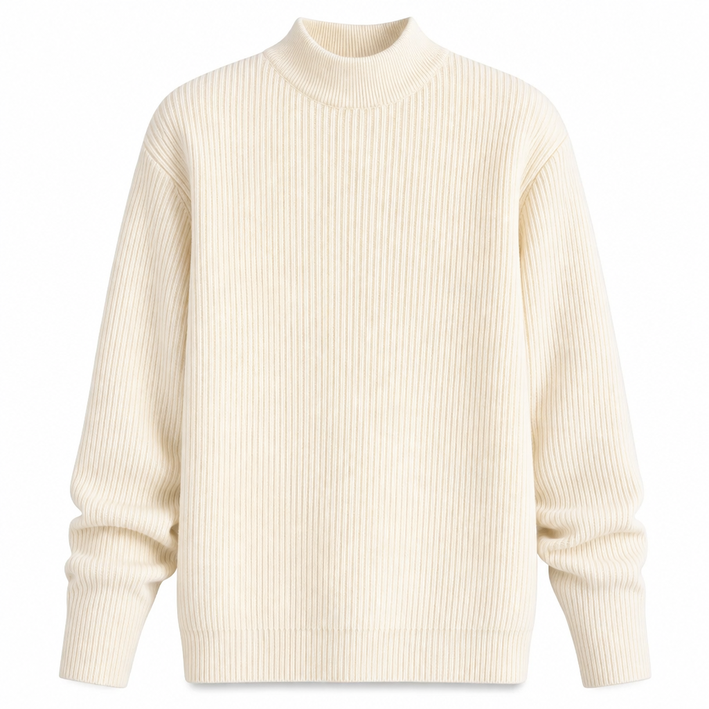 Pull en maille unicolore pour homme à col roulé simulé