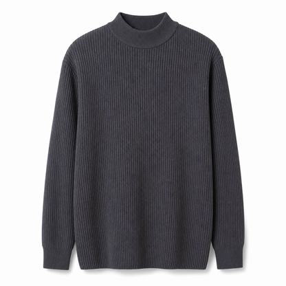 Pull en maille unicolore pour homme à col roulé simulé