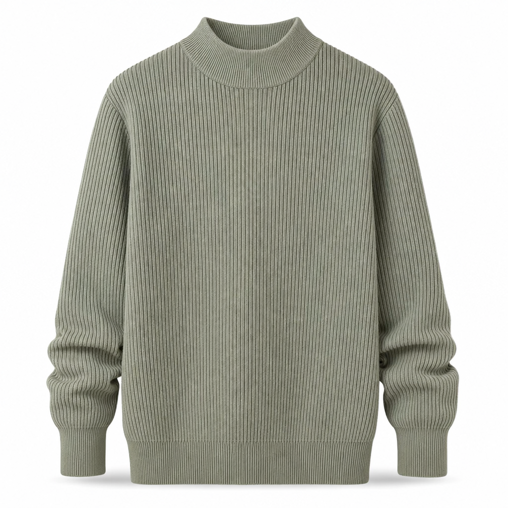 Pull en maille unicolore pour homme à col roulé simulé