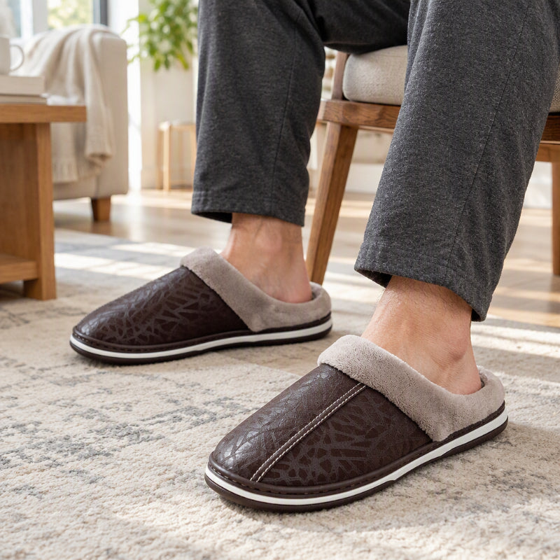 Chaussons d'hiver imperméables pour homme avec doublure en peluche