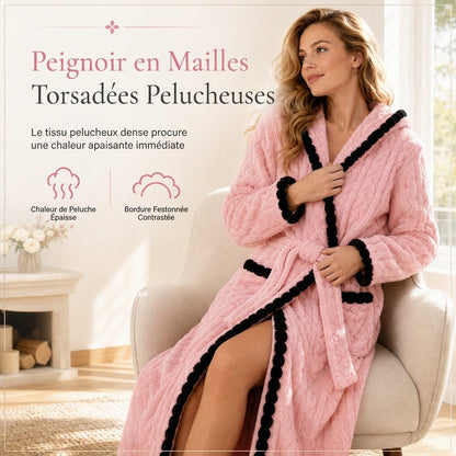 ✨ Peignoir en tricot épais à manches longues et capuche : chaud, ceinture ajustable et facile à porter à la maison 🧶