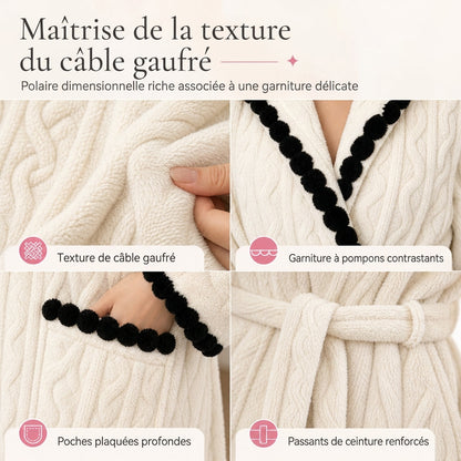 ✨ Peignoir en tricot épais à manches longues et capuche : chaud, ceinture ajustable et facile à porter à la maison 🧶