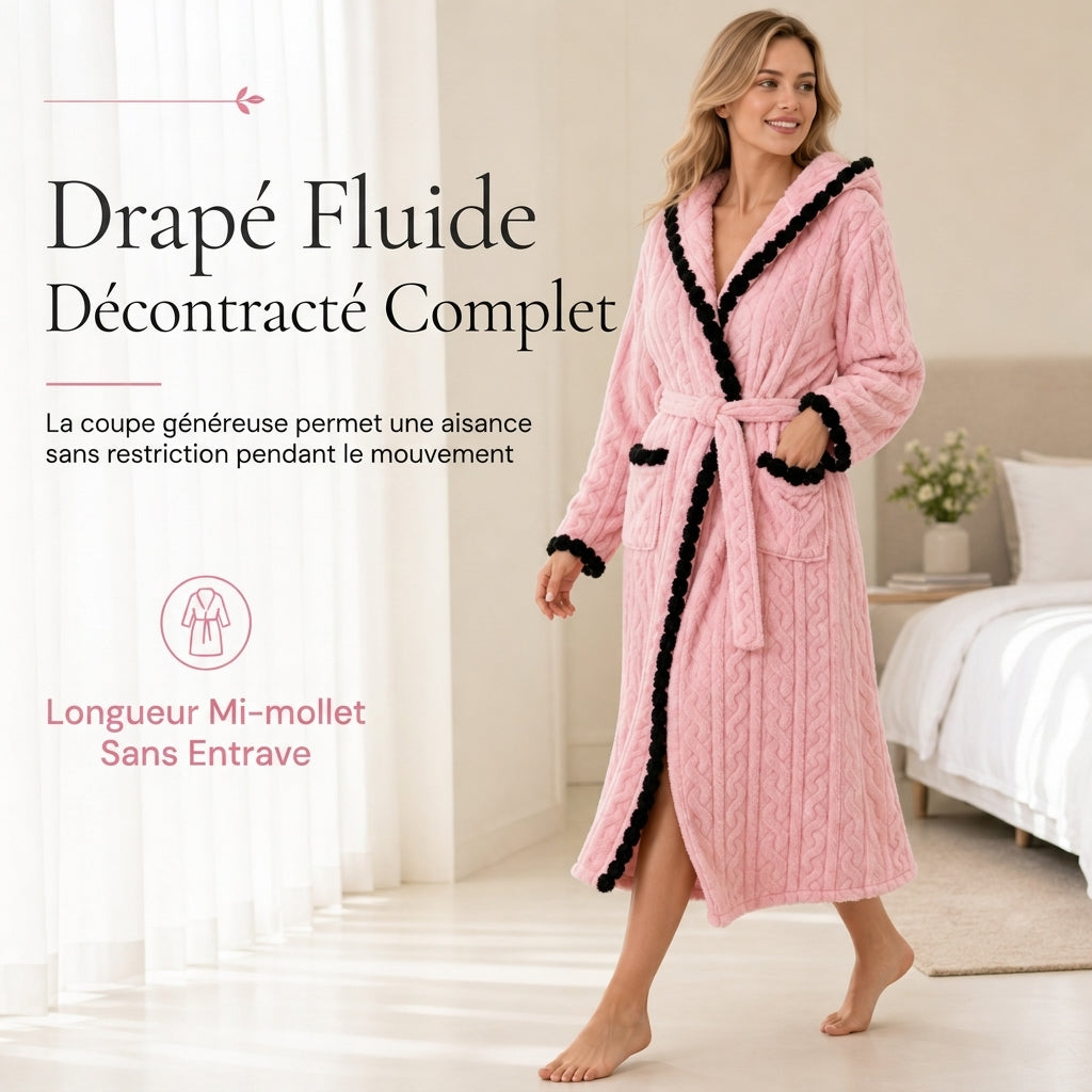 ✨ Peignoir en tricot épais à manches longues et capuche : chaud, ceinture ajustable et facile à porter à la maison 🧶