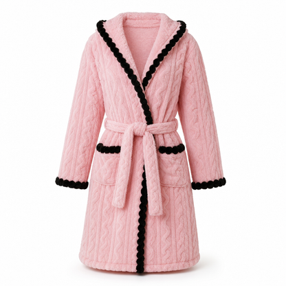 ✨ Peignoir en tricot épais à manches longues et capuche : chaud, ceinture ajustable et facile à porter à la maison 🧶