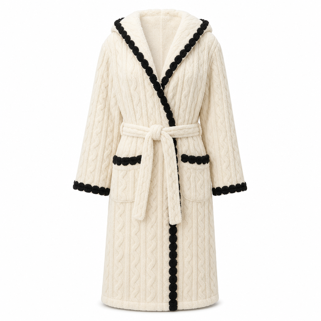 ✨ Peignoir en tricot épais à manches longues et capuche : chaud, ceinture ajustable et facile à porter à la maison 🧶