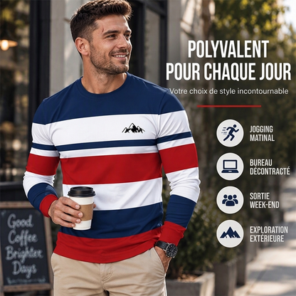 Haut à manches longues et col rond rayé pour homme