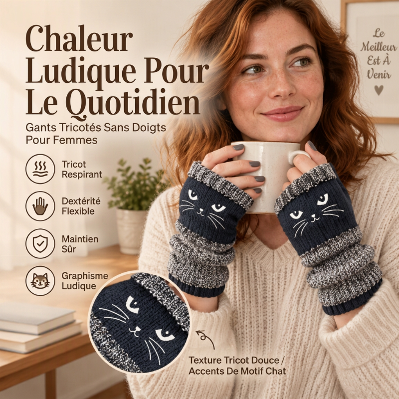Gants tricotés demi-doigts chauds d'hiver