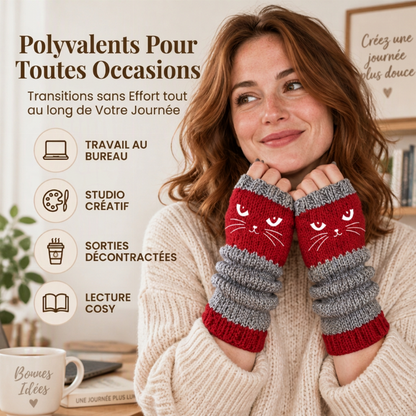 Gants tricotés demi-doigts chauds d'hiver