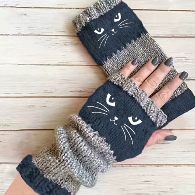Gants tricotés demi-doigts chauds d'hiver