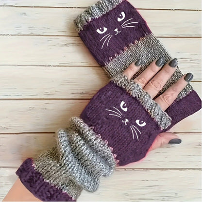 Gants tricotés demi-doigts chauds d'hiver
