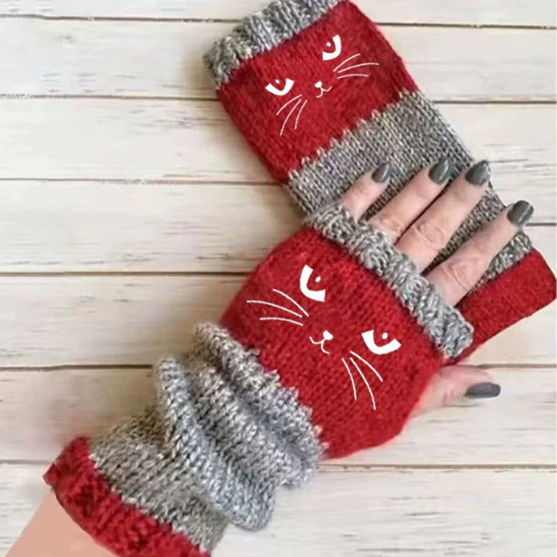 Gants tricotés demi-doigts chauds d'hiver