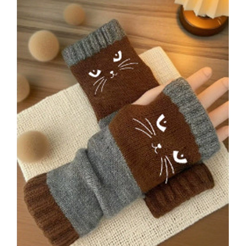 Gants tricotés demi-doigts chauds d'hiver