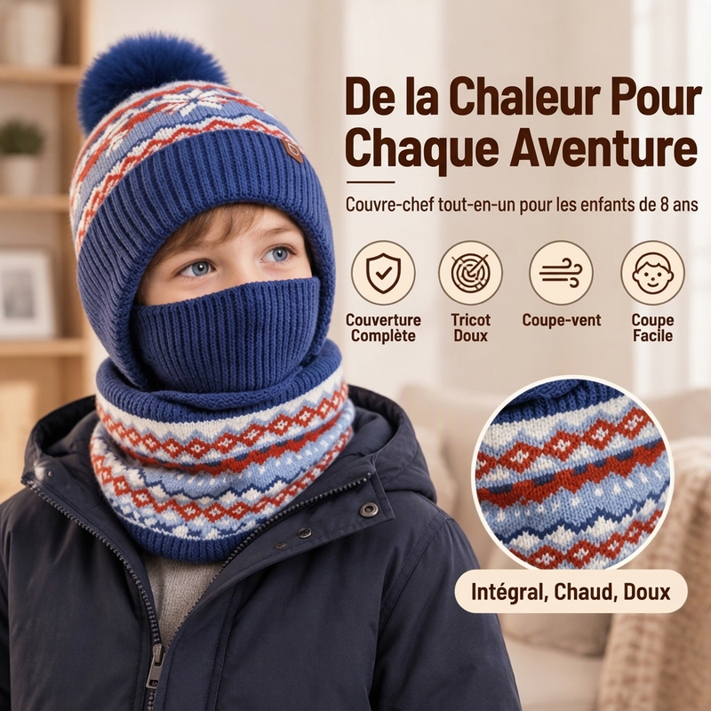 Cagoule thermique coupe-vent d'hiver pour enfants
